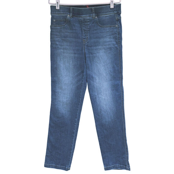 SPANX Style 20356R Straight Leg Pull-On High-Rise Ankle Length Blue Jeans, Sz L - Picture 2 of 7